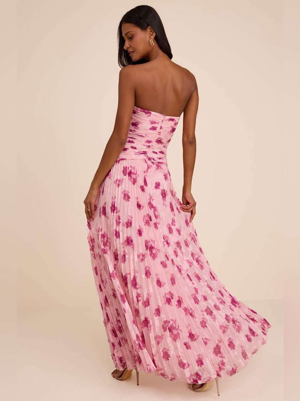 Lulus Elkay Light Pink Floral Pleated Drop Waist Maxi Dress - Picture 3 of 7